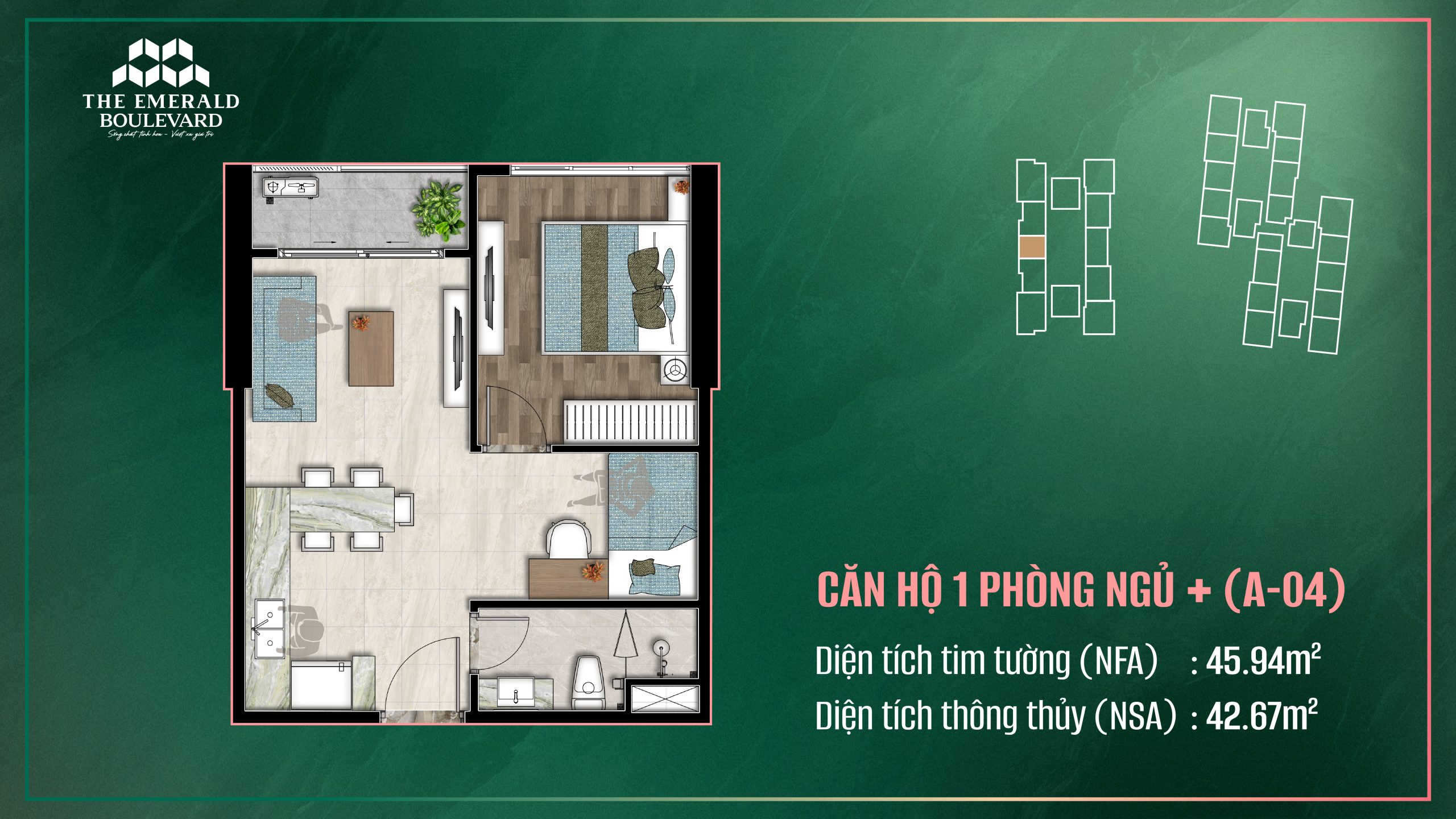 Mặt bằng căn 1 phòng ngủ