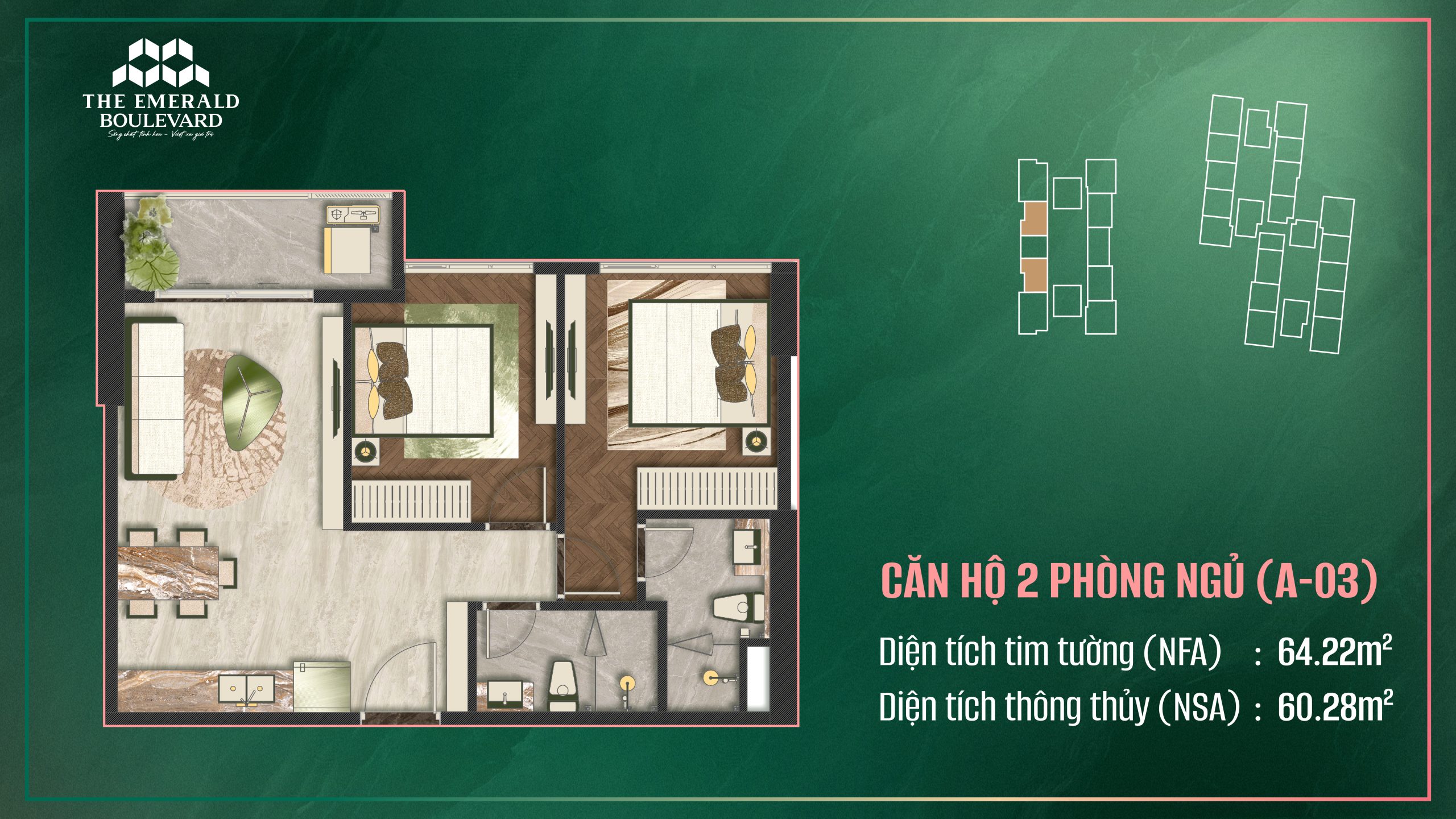Mặt bằng căn 2 phòng ngủ