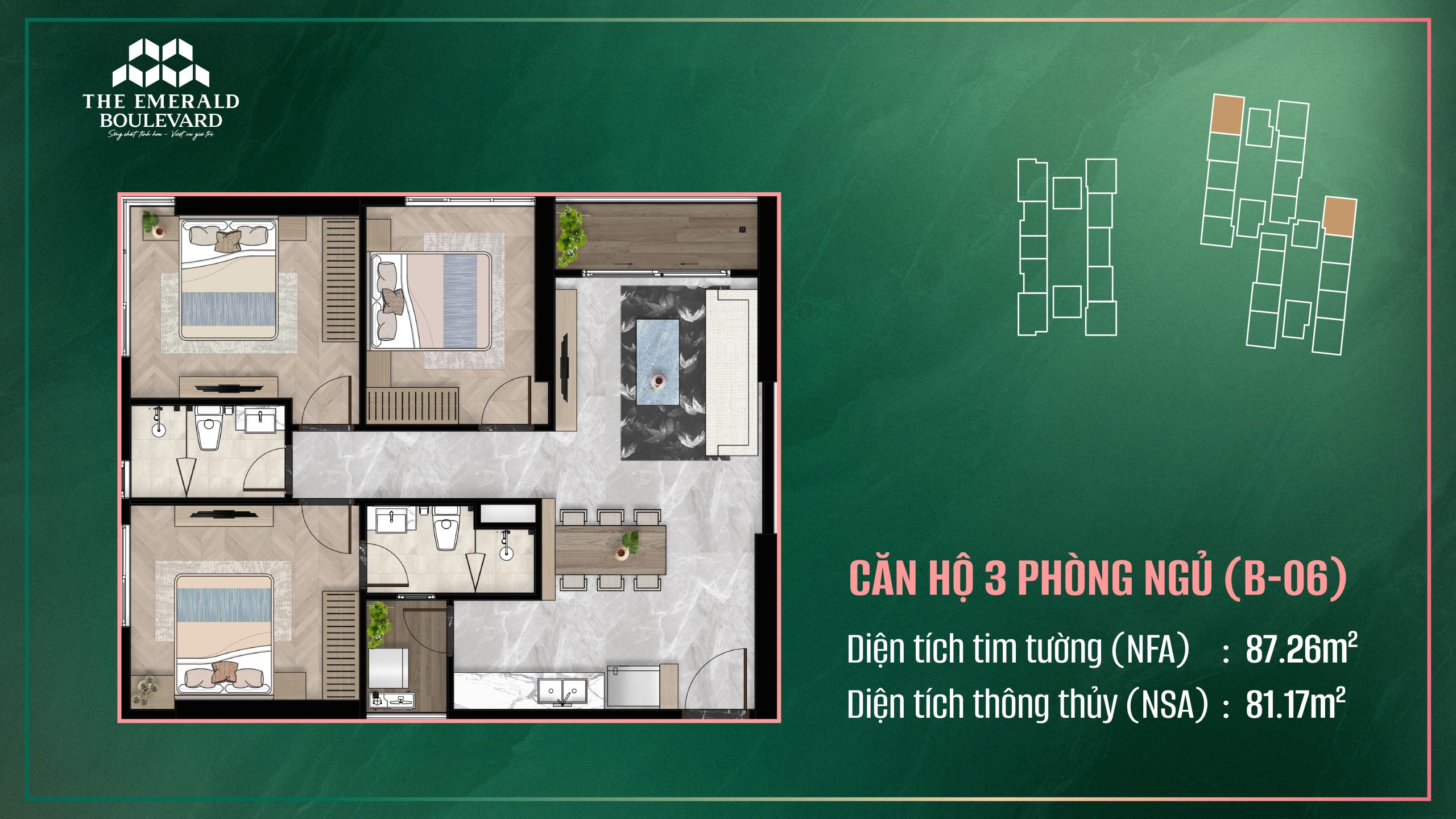 Mặt bằng căn 3 phòng ngủ